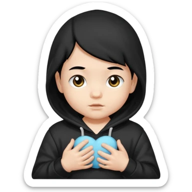 baby with black hair and black hoodie sticker
