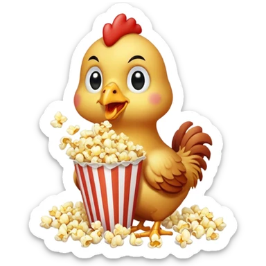 Chicken eating popcorn sticker