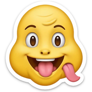 stinky smelly yellow emoji face, cartoon style, tongue out, wavy stink lines sticker