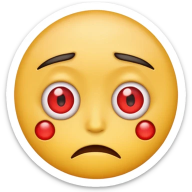 An emoji with red round eyes  with lyi tired face! sticker
