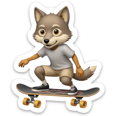 A wolf prepares to perform a trick on a skateboard sticker