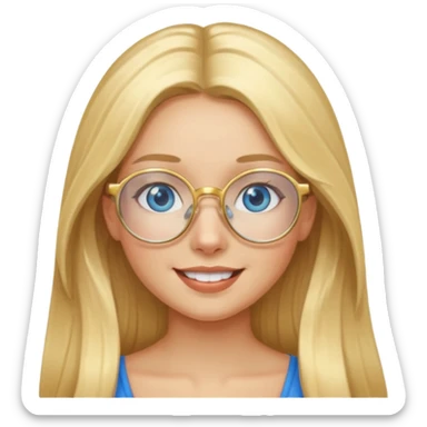 une fille blonde cheveux longs au yeux bleus avec des lunette dorée assez grande joyeuse  sticker