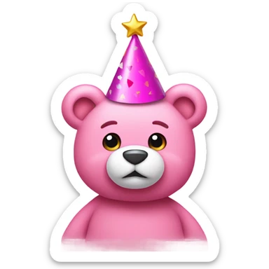 pink teddy bear with a party hat and happy birthday crown sticker