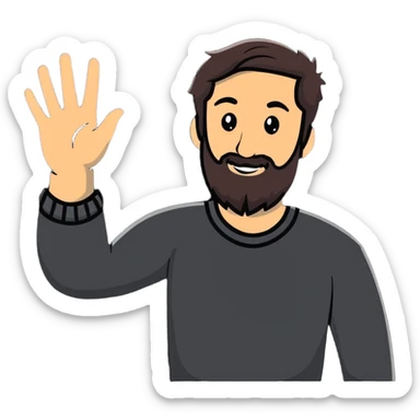 happy bearded guy waving hand sticker