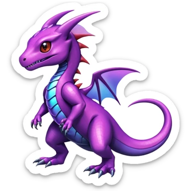 Cute Shiny purple iridescent Guilmon-Salandit-Fakémon-hybrid-creature (full body)  sticker