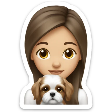 Brunette long hair light skin girl with shi tzu puppy sticker
