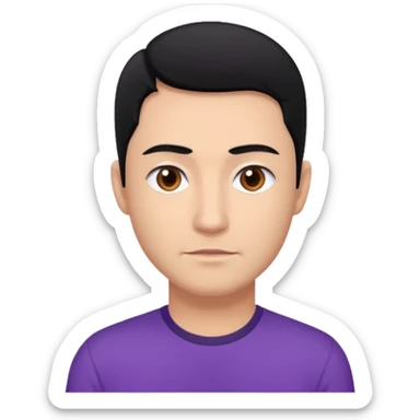 Jeff Fatt black hair, brown eyes, purple shirt sticker