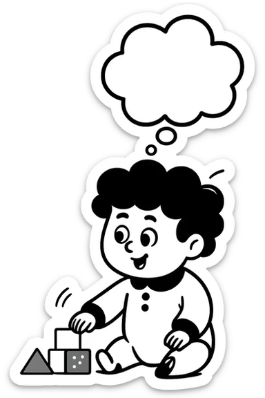 Add a thought bubble above the thinking baby, keep the style consistent with the original image. sticker