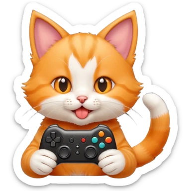 little kitten playing video games really hard with tongue out sticker