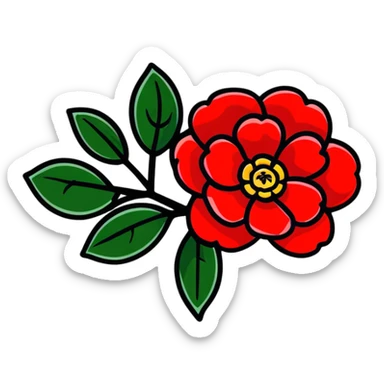 clean design red camellia with only five overlapping petals sticker