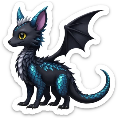 Feral Rare Fantasy Darkg gothic spooky  sparkly shiny Draco-Vernid-Trico-species by LiLaiRa, random markings, tufted tail, tufted ears, full body sticker