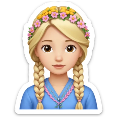 a girl with long blonde hair in a braid with flowers sticker