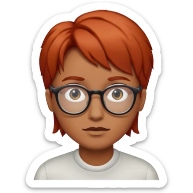 Cabelo vermelho ,pele parda  , olhos pretos e usando óculos  sticker