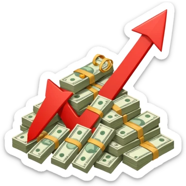a pile of money with red arrow up with a strategy paper background sticker