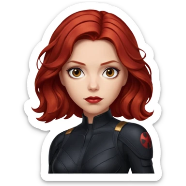 natasha romanoff in black widow suit with wavy dark red hair sticker