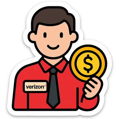 colored outline icon of a Verizon sales man with money sticker