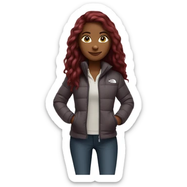 beautiful burgundy straight haired Girl wearing northface full body sticker