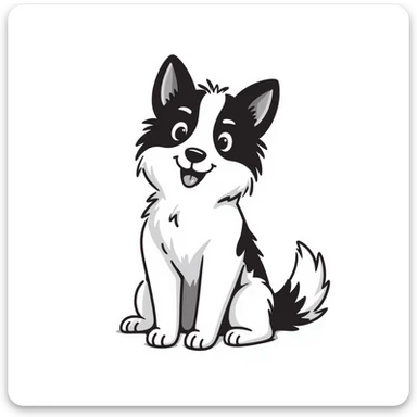 A pure white Border Collie dog sitting, with fluffy fur, alert pointed ears, and friendly expression sticker