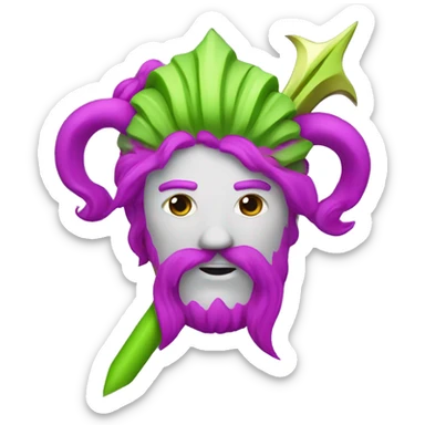 poseidon with magenta and lime hair. holding a trident. sticker