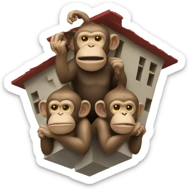 Three monkeys under a house of cards sticker