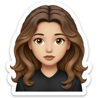 brown balayage hair long wawy (not to much curly/not afro), light skin tone, brown eyes, not too skinny, black outfit, beauty mark on  the left side of the face next to the lip

 sticker