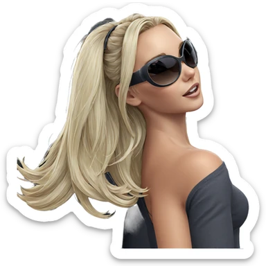 blonde girl with sunglasses and car sticker