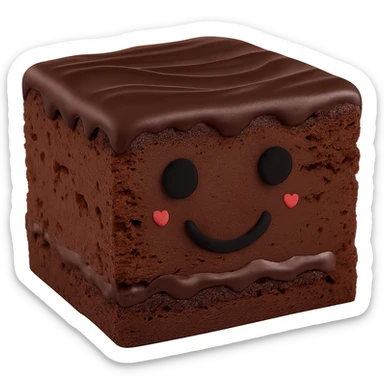 Make the chocolate sauce on top a bit darker. Keep the brownie short and rectangular, with the black smiley face and both black eyes, and maintain the transparent background. The style should resemble the original image's look and feel. sticker