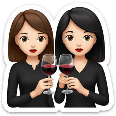 2 girls in black drinking wine with brown hair and black hair  sticker