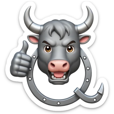 Emoji of an iron horseshoe with an angry powerful bull in the middle showing a thumbs down (DisLikes) sticker