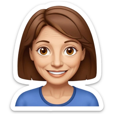 Woman 60, brown hair, brown eyes, smiling sticker