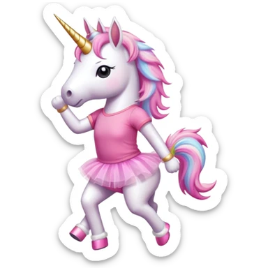 anthropomorphised female unicorn in tutu and pink t-shirt jogging upright standard pose sticker