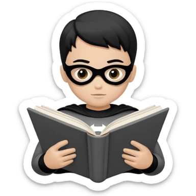 Superhero kid reading a book lineart black and white, wall art  sticker