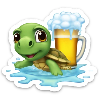 Cute little turtle takes a bath in a beer glass sticker