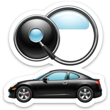 car silhouette with a magnifying glass above it sticker