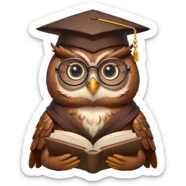 a wise owl wearing glasses, holding an open book, symbolizing hermeneutics as the art of interpretation sticker