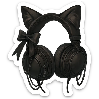Add cat ears to the goth headphones in a realistic anime style. Keep the background transparent. sticker