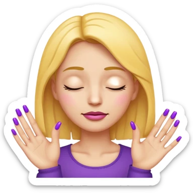 Emoji face with closed eyes raised eyebrows a hand with long purple nails  sticker