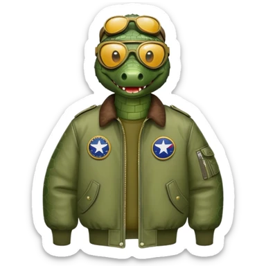 crocodile wearing bomber jacket and aviator goggles sticker