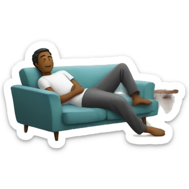 A person lying on a sofa, with one leg crossed over the other, relaxing in a cozy, peaceful setting sticker
