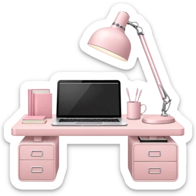 Pale Pink  Big Workstation and Light Pale Pink book and Light Pale Pink wide desk lamp and Light Pale Pink lap top for Lease sticker