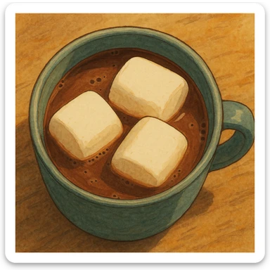 birds eye view of hot chocolate mug with three big marshmallows in it sticker