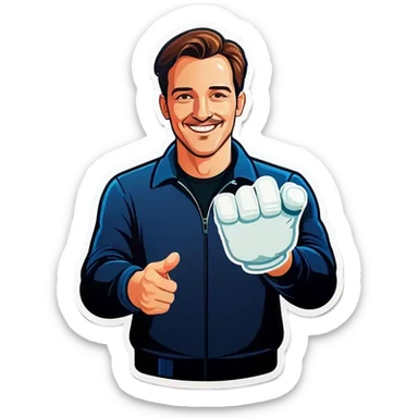 Mann, wir beide Arme in die Luft hält und dabei einen Stecker in der Hand hält sticker