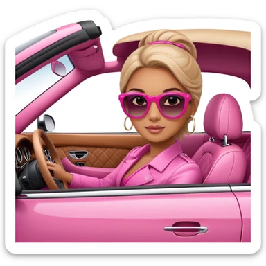 woman driving car pink bentley with sunglasses and badass look sticker