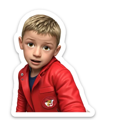 boy in jacket by motorcycle sticker