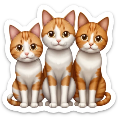 3 sibling cats each are various different natural colours; brown tabby and white, calico, and ginger and white sticker