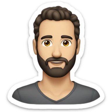 man, full beard, dark hair, dark brown eyes, soft receding hairline with hair in the middle sticker