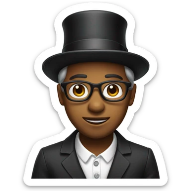 Issy wearing a bowler hat sticker