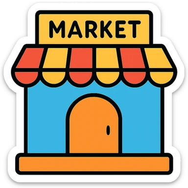 stylized market icon, suitable for branding, modern clean lines, minimalistic design sticker