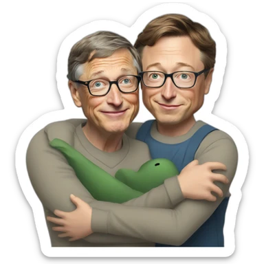 Bill Gates and Elon Musk hugging  while they are scared, emoji sticker