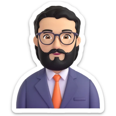 man with medium black beard, black hair, connected unibrow, olive tan skin, brown eyes, glasses, prominent long nose, wearing a professional business suit sticker